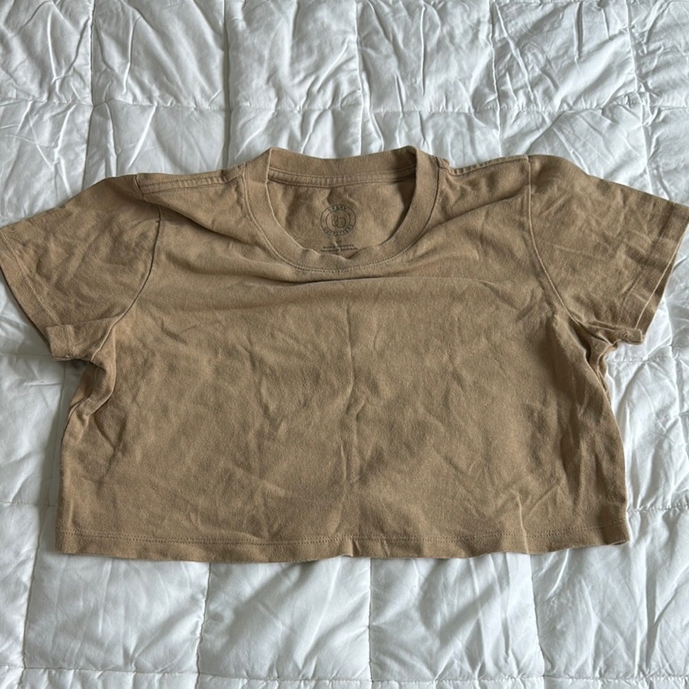 Urban Outfitters Tan Cropped Short Sleeve Tee